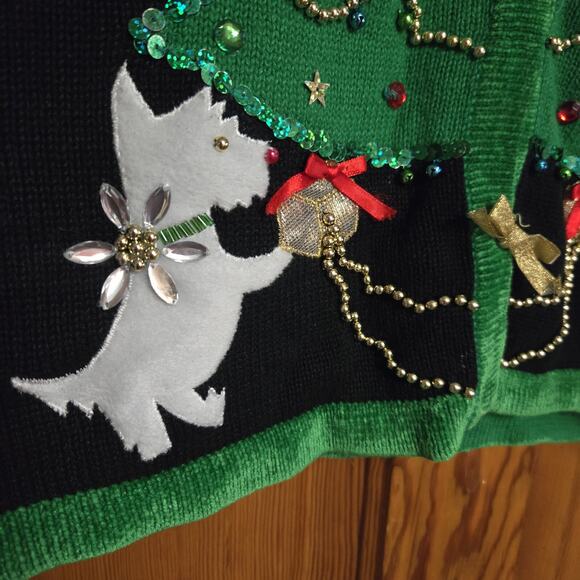 Vintage Lisa International Holiday Christmas Sweater Cardigan Sequin Bows XL - Picture 10 of 10